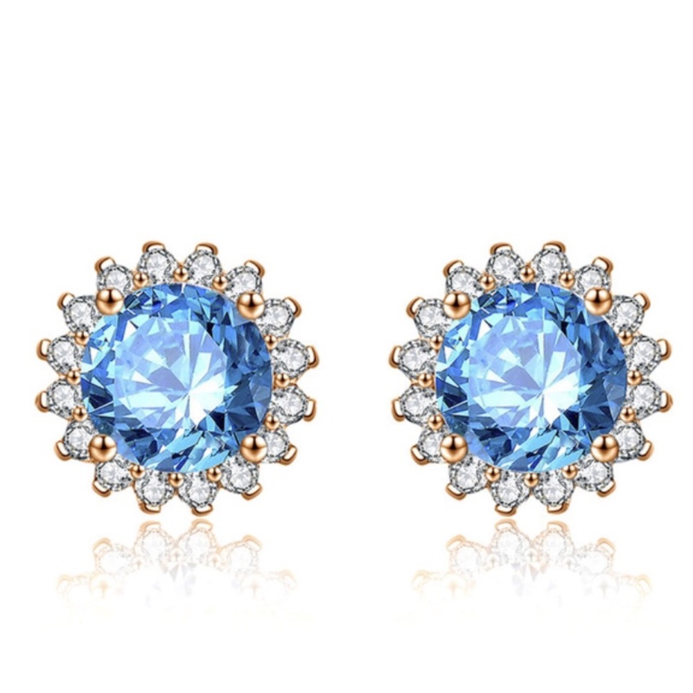 CZ Crystals Stud Earrings NW Golden